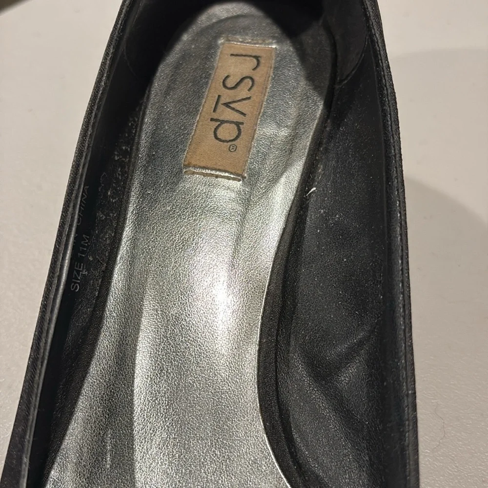 RSVP - Black Peep Toe Heels with Ruffle Detail. Size 11.